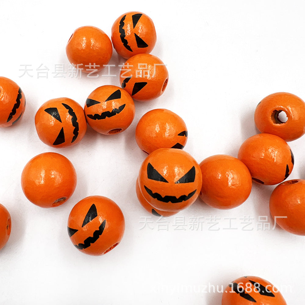 Wholesale 20PCS Halloween Christmas Spider Web Grimace Colorful Wooden Beads